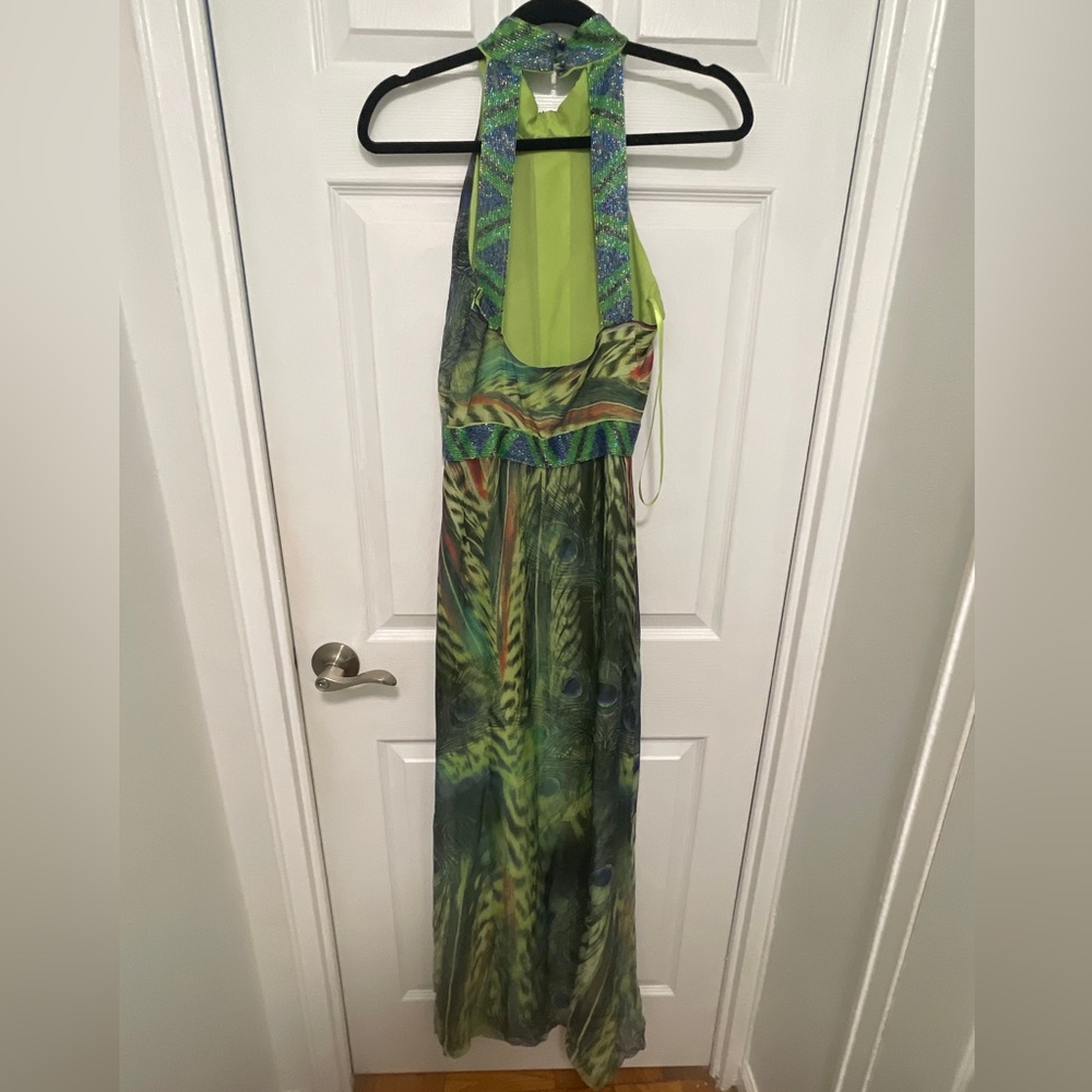 Sheri Bodell Vibrant peacock with sequin accented beading gown - Picture 7 of 12